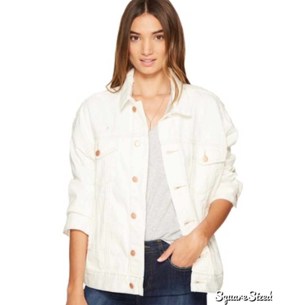 NWT Free People Denim Trucker Jacket in White